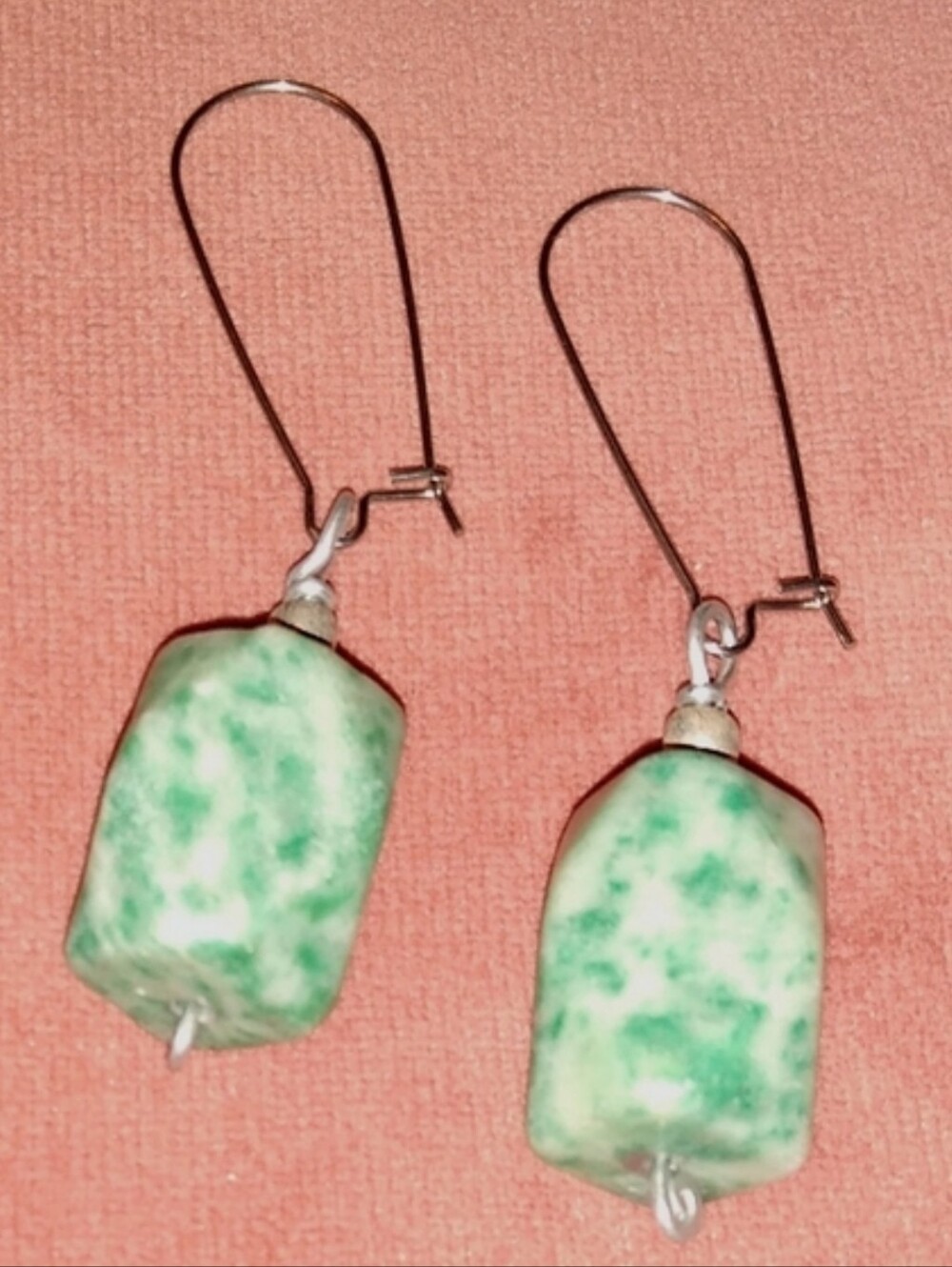 Tree Agate Chunk Faceted Stone Handmade Earrings Oversized Stainless Steel Wires